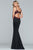 Faviana - S10226 Beaded Deep V-neck Neoprene Trumpet Dress in Black