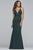 Faviana - S10226 Beaded Deep V-neck Neoprene Trumpet Dress in Green