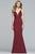 Faviana - S10226 Beaded Deep V-neck Neoprene Trumpet Dress in Red