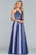 Faviana - S10227 Plunging Sequined Lace Bodice A-Line Gown in Blue and Pink