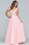 Faviana - S10229 Beaded Deep V-neck Tulle Ballgown in Pink