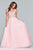 Faviana - S10229 Beaded Deep V-neck Tulle Ballgown in Pink
