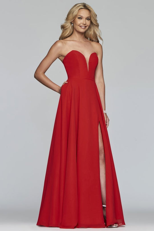 Faviana - S10232 Strapless Sweetheart Neckline A-line Evening Dress in Red