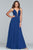 Faviana - S10234 Embellished Deep V-neck Chiffon A-line Dress in Blue
