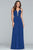 Faviana - S10234 Embellished Deep V-neck Chiffon A-line Dress in Blue