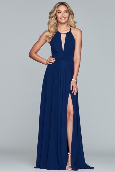 Faviana - Halter Chiffon A-line Evening Gown S10235 In Blue