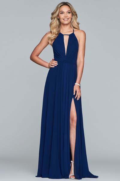 Faviana - Halter Chiffon A-line Evening Gown S10235 In Blue