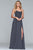 Faviana - S10238 Dotted Chiffon Halter A-line Dress With Slit in Black