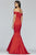 Faviana - S10241 Plunging V-neck Taffeta Mermaid Dress in Red