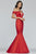 Faviana - S10241 Plunging V-neck Taffeta Mermaid Dress in Red