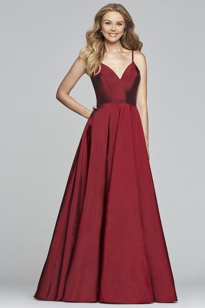 Faviana - S10249 Sleeveless V-neck Taffeta Ballgown in Red