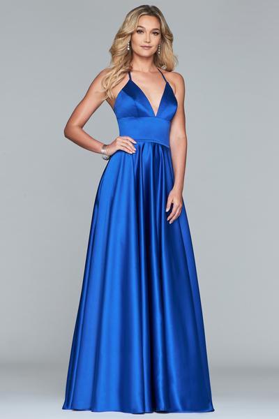Faviana - S10252 Sleeveless V-neck Satin Ballgown in Blue