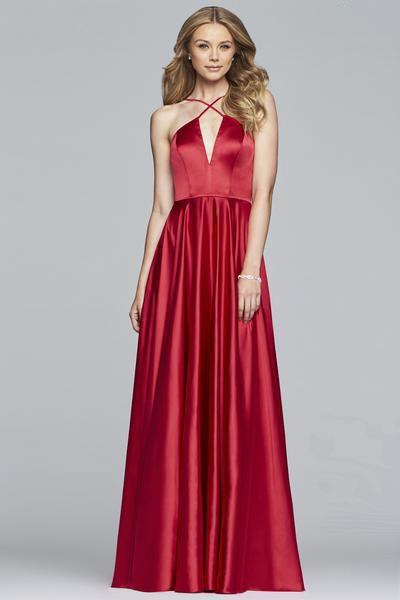 Faviana - S10254 Sleeveless Halter Charmeuse A-line Dress in Red