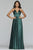 Faviana - S10255 Stretch Matte Satin V-neck A-line Dress in Green