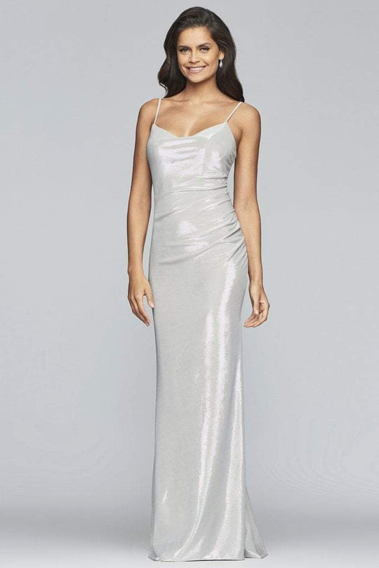 Faviana - S10256 Cowl Neck Metallic Jersey Sheath Dress in Silver