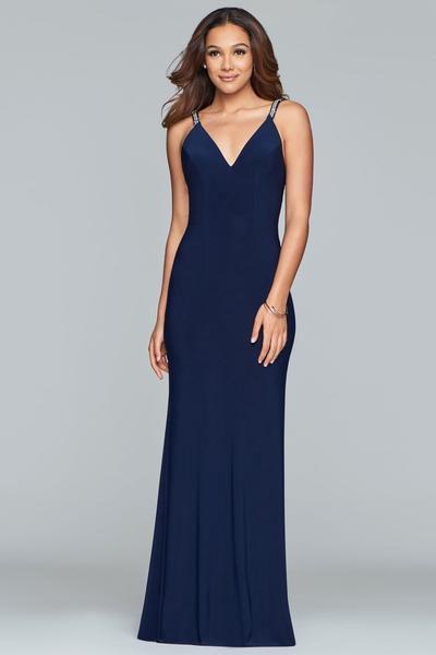 Faviana - S10267 Sleeveless Beaded V-neck Jersey Sheath Dress In Blue