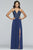 Faviana - S10270 Beaded V-neck A-line Dress With Train in Blue