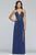 Faviana - S10270 Beaded V-neck A-line Dress With Train in Blue