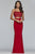 Faviana - Beaded Applique Two-Piece Sheath Gown S10272 in Red
