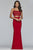 Faviana - S10272 Beaded Applique Two-Piece Sheath Gown in Red