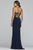 Faviana - S10273 Applique Deep V-neck Jersey Fitted Dress in Blue