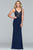 Faviana - S10274 Applique V-neck Jersey Fitted Dress in Blue