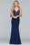 Faviana - S10274 Applique V-neck Jersey Fitted Dress in Blue