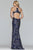 Faviana - S10281 Sequined Rosette Motif Long Halter Gown in Blue and Gold