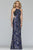 Faviana - S10281 Sequined Rosette Motif Long Halter Gown in Blue and Gold