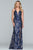 Faviana - S10282 Sequined Rosette Motif High Slit Gown in Blue and Gold