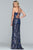 Faviana - S10282 Sequined Rosette Motif High Slit Gown in Blue and Gold