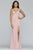 Faviana - S10284 Stretch Crepe Halter V-neck Fitted Dress in Pink
