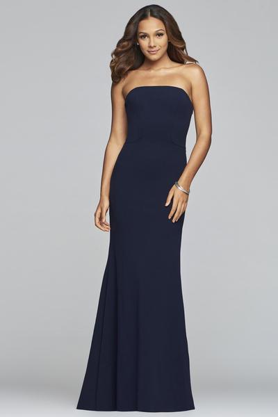 Faviana - S10285 Sleek Straight Fitted Matte Stretch Crepe Dress in Blue