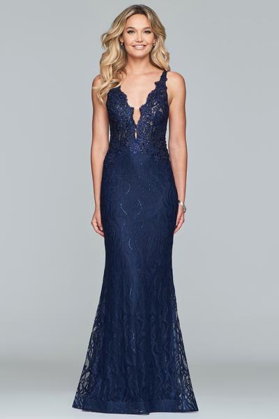 Faviana - S10293 Plunging V-Neck Fitted Mermaid Gown