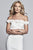 Faviana - Floral Appliqued Off-Shoulder Fitted Dress S10297  In White