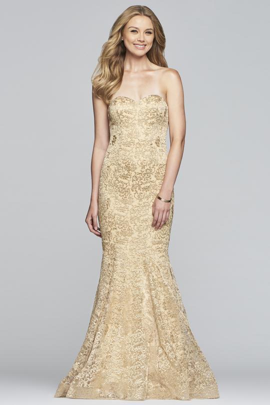 Faviana - S10305 Strapless Metallic Embroidered Mermaid Dress in Gold