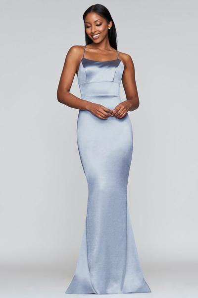 Faviana - S10375 Lace Up Backless Satin Mermaid Gown In Blue