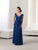 Montage by Mon Cheri - 112911 Ruched V Neck A-Line Evening Gown In Blue