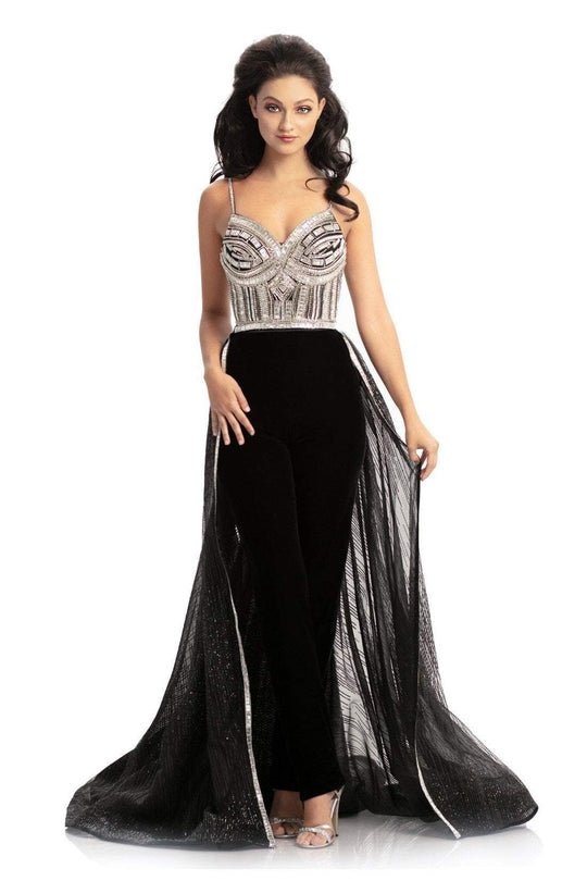 Johnathan Kayne - S1 Jeweled Sweetheart Jumpsuit With Overskirt In Black