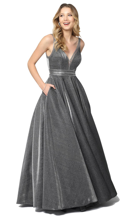 Nox Anabel - S264 Sleeveless Deep V-neck Ballgown In Gray