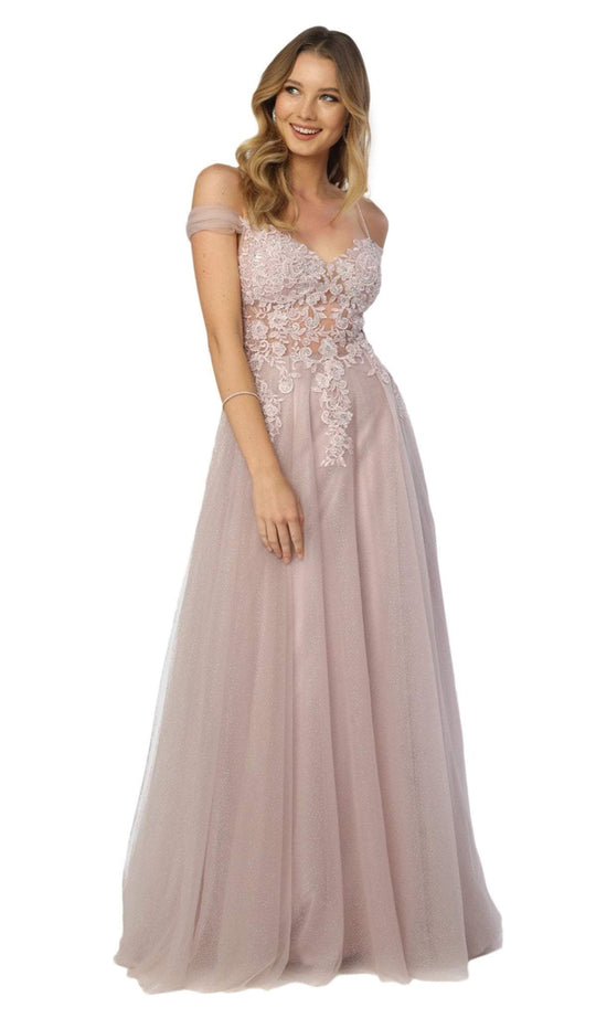 Nox Anabel - S265 Embroidered Off-Shoulder A-line Dress In Pink