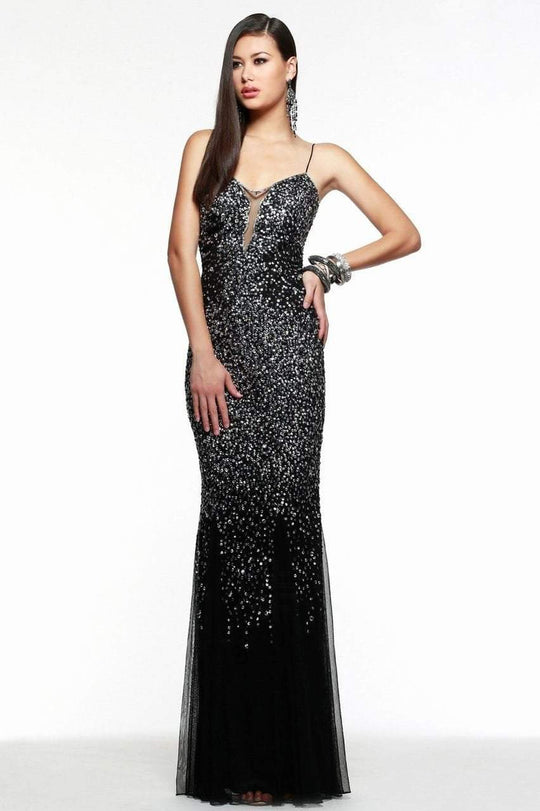 s7377 Multi Sequined Illusion Evening Dress