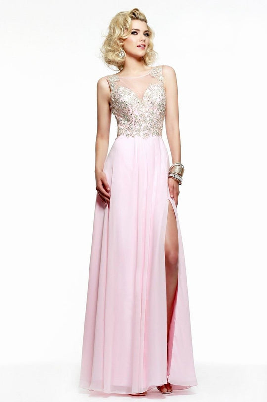 s7503 Floral Appliqued Illusion A-Line Gown