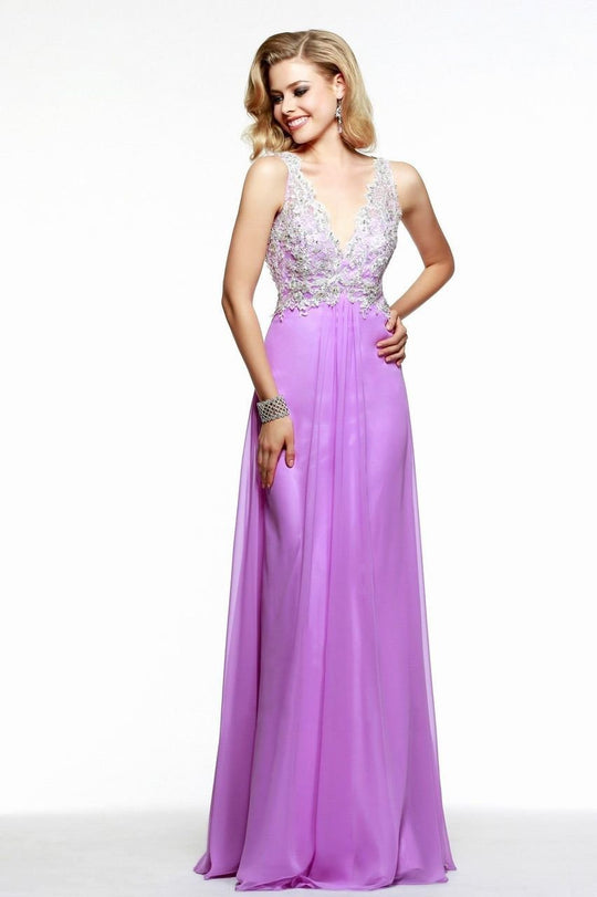 s7504 Scalloped V-Neck Chiffon Gown