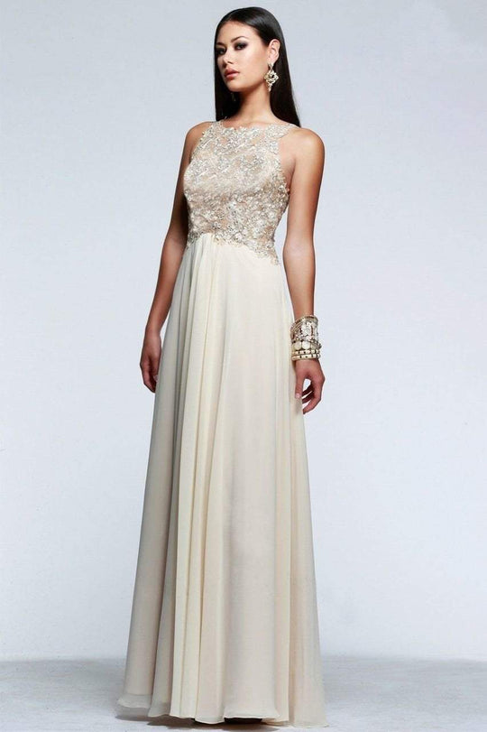 s7533 Sleeveless Illusion Lace Chiffon Dress