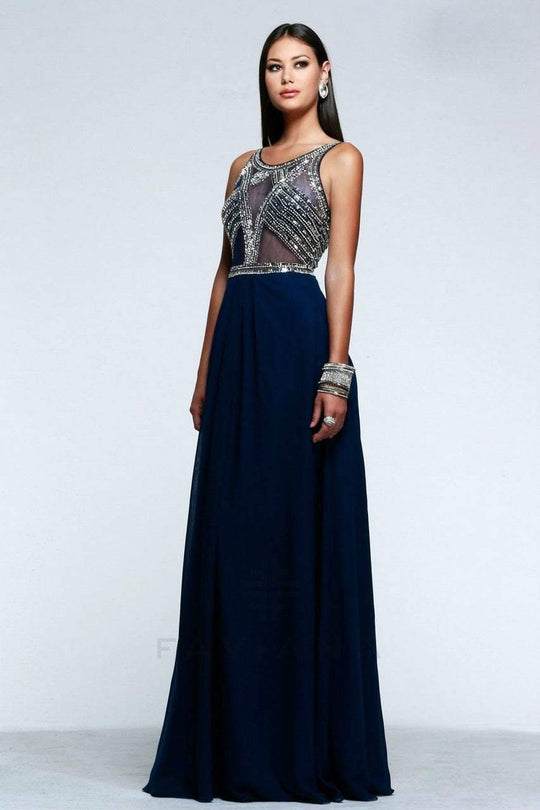 Dazzling Chiffon Gown with Embellished Sheer Bodice S7559