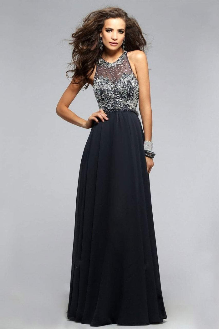 s7560 Chiffon v-neck evening dress with beaded bodice