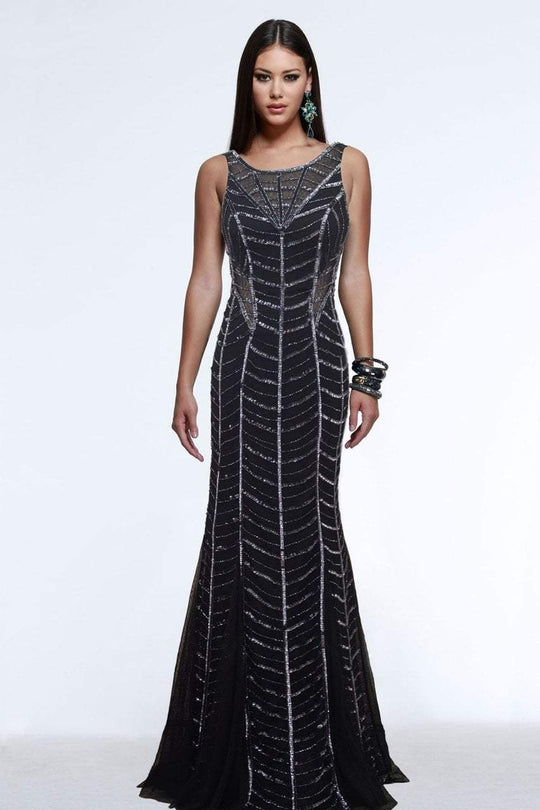 s7568 Sleeveless Stretch Tulle Evening Gown