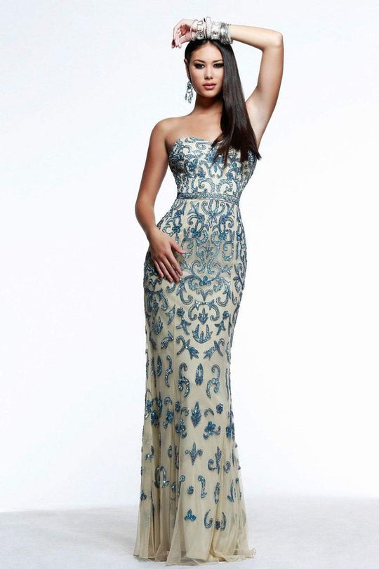 s7611 Strapless Paisley Embellished Evening Gown