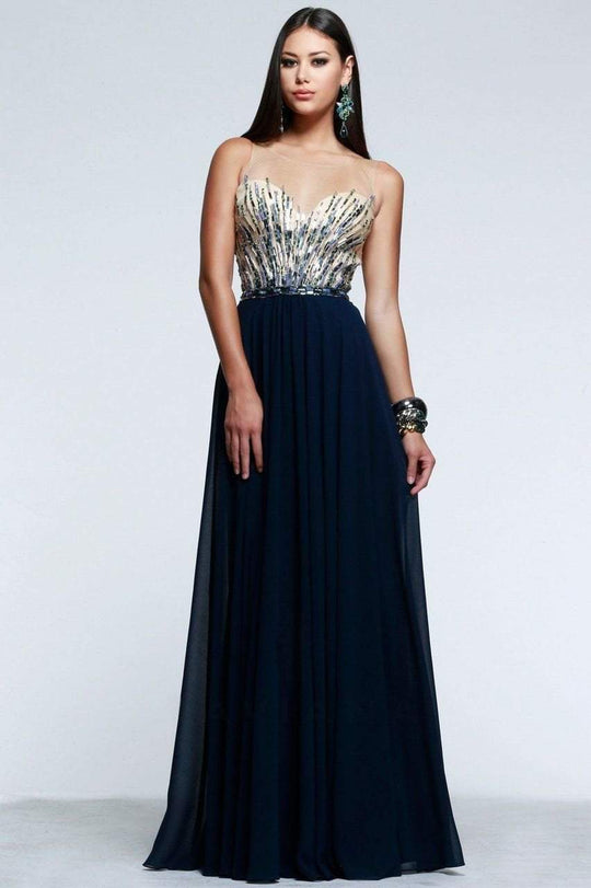 s7614 Illusion Beaded Chiffon Evening Gown
